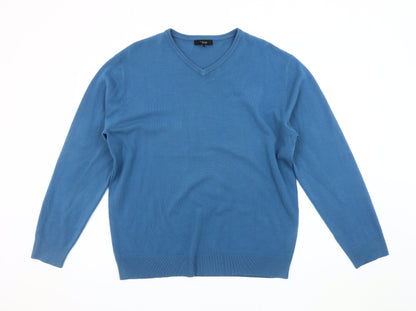 Thomas Nash Men's Blue V-Neck Cotton Pullover Jumper