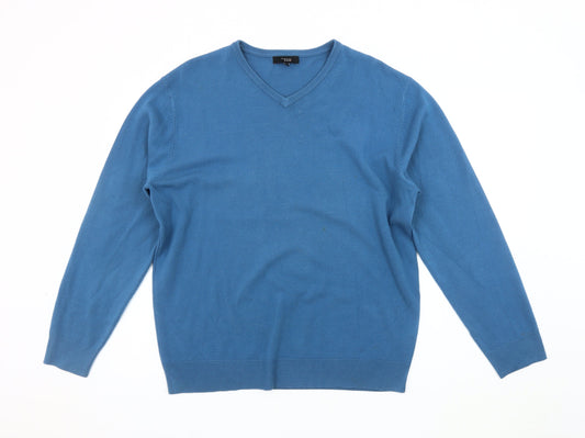 Thomas Nash Men's Blue V-Neck Cotton Pullover Jumper