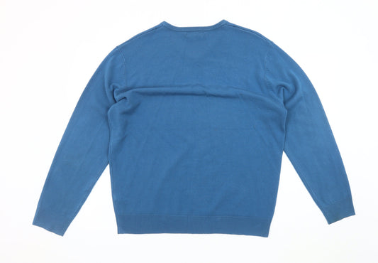 Thomas Nash Men's Blue V-Neck Cotton Pullover Jumper