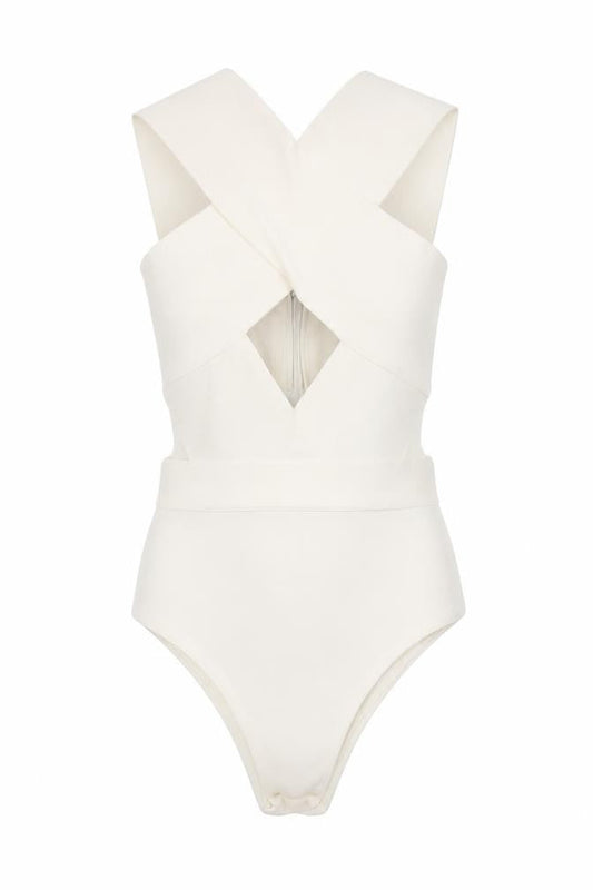 MYBandageDRESS Women's Ivory Bodysuit, Size S, Party/Cocktail