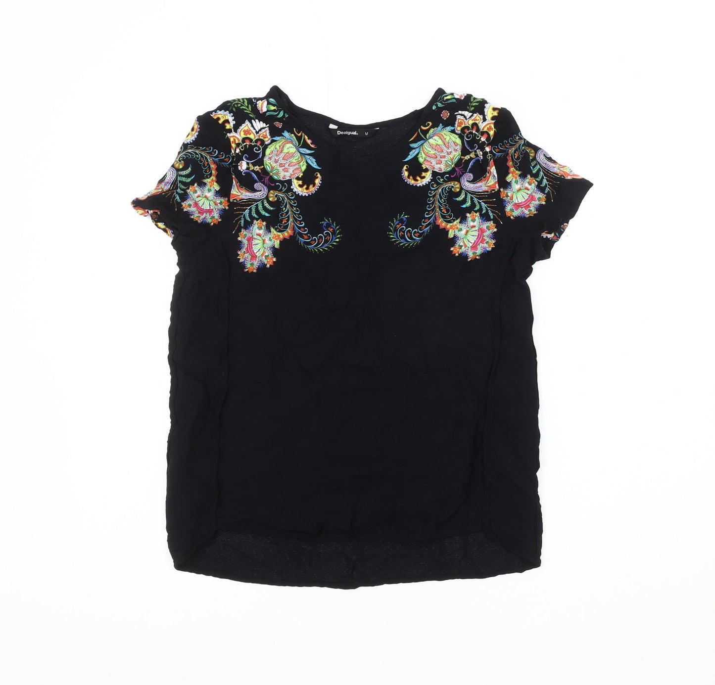 Desigual Women's Black Embroidered Blouse Medium