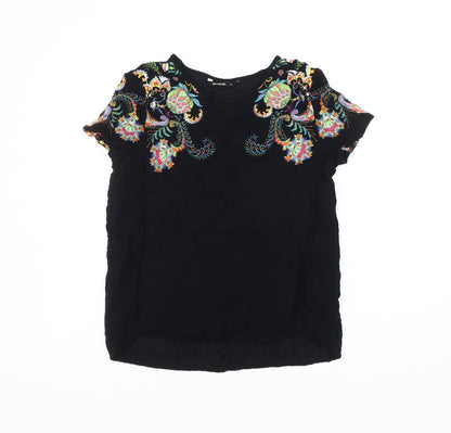 Desigual Women's Black Embroidered Blouse Medium