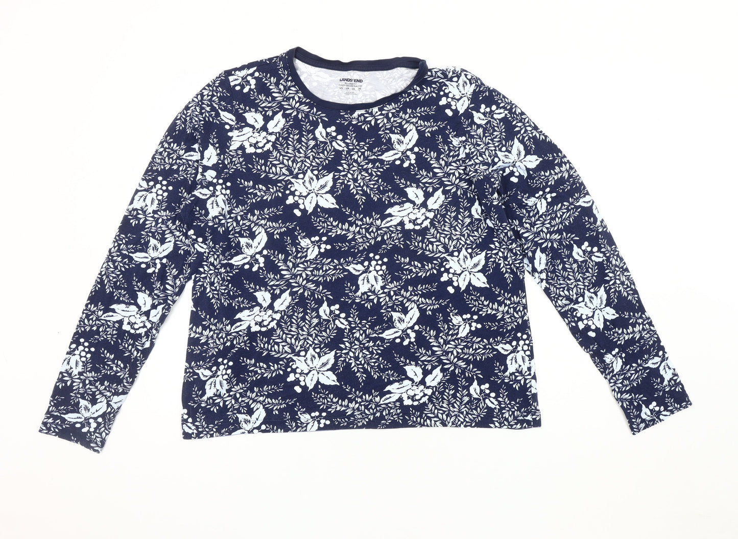 Lands' End Women's Blue Floral Jersey T-Shirt - XL