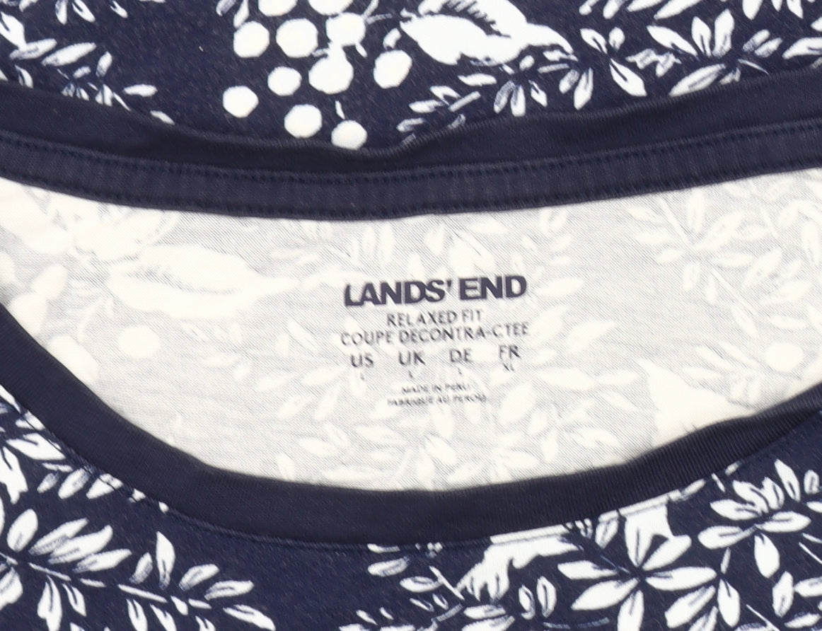 Lands' End Women's Blue Floral Jersey T-Shirt - XL