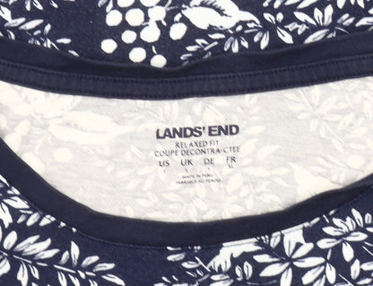 Lands' End Women's Blue Floral Jersey T-Shirt - XL