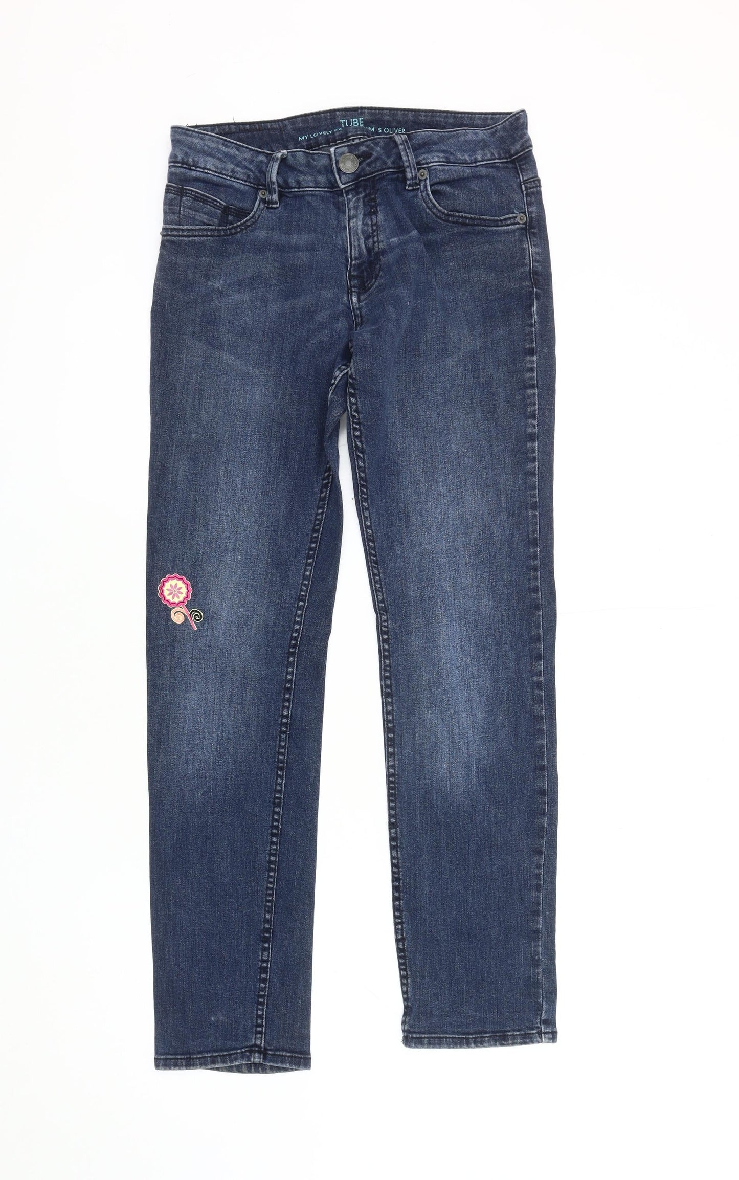 s.Oliver Women's Blue Straight Jeans, Size 8, Embroidered