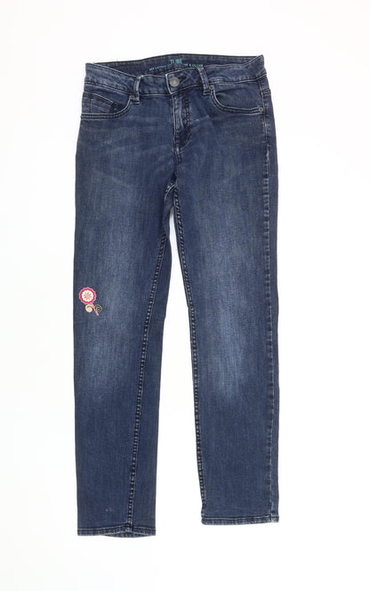 s.Oliver Women's Blue Straight Jeans, Size 8, Embroidered