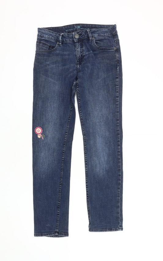 s.Oliver Women's Blue Straight Jeans, Size 8, Embroidered