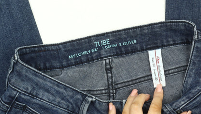 s.Oliver Women's Blue Straight Jeans, Size 8, Embroidered