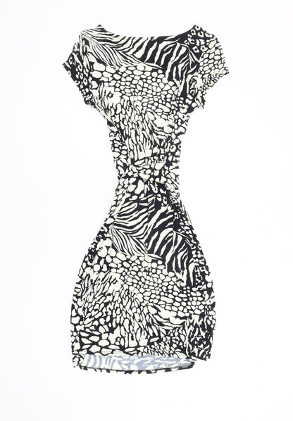 Wallis Women's Black Animal Print Bodycon Dress, Size 10