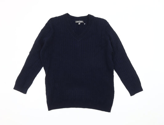 Laura Ashley Women's Blue Cable-Knit Jumper Size 14 Regular