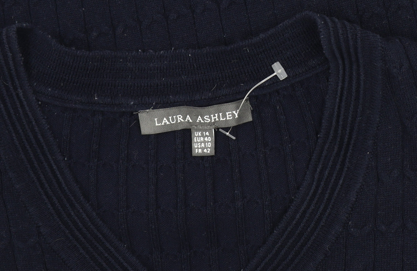 Laura Ashley Women's Blue Cable-Knit Jumper Size 14 Regular