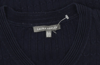 Laura Ashley Women's Blue Cable-Knit Jumper Size 14 Regular