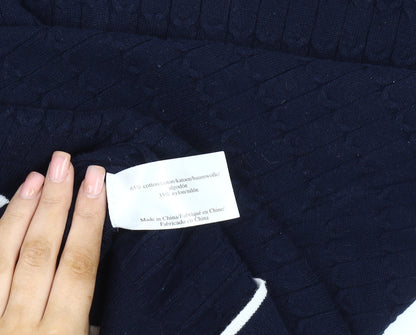 Laura Ashley Women's Blue Cable-Knit Jumper Size 14 Regular