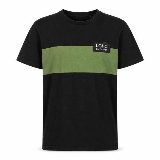 Front view of Leicester City FC Men's M Black/Green Colourblock T-Shirt