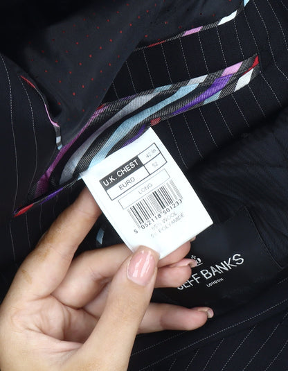 Jeff Banks Men's Black Striped Blazer, 42 Long, Formal