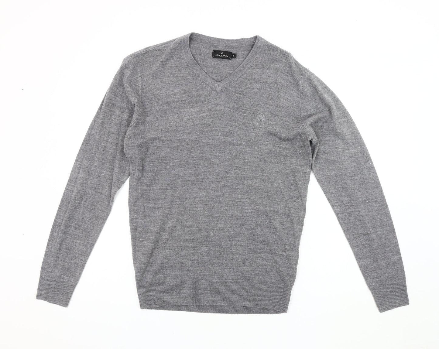 Jeff Banks Men's Grey V-Neck Pullover Jumper Size S