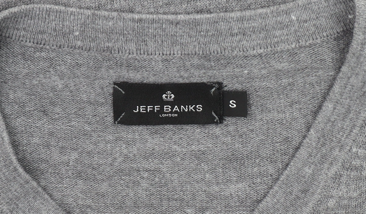 Jeff Banks Men's Grey V-Neck Pullover Jumper Size S