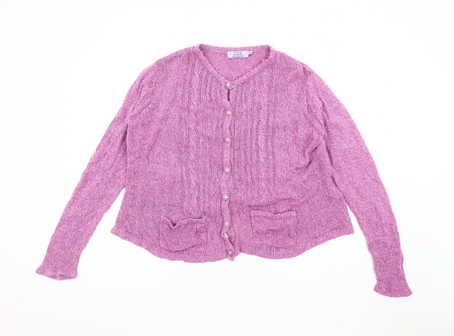 Honor Millburn Women's Pink Cardigan M Cable-Knit