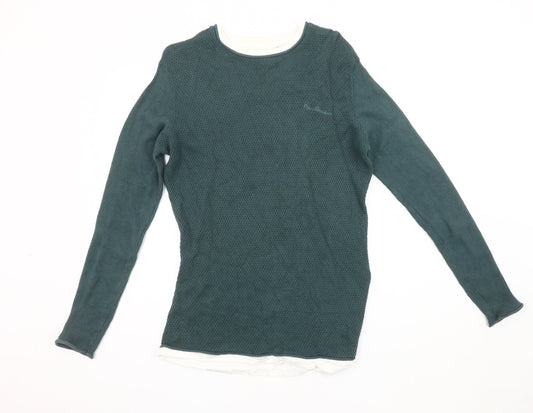 Pierre Cardin Men's Green M Waffle Pullover Jumper