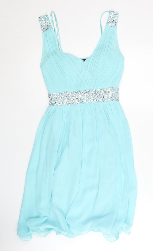 Quiz Women's Blue Sequin Sleeveless Dress Size 8