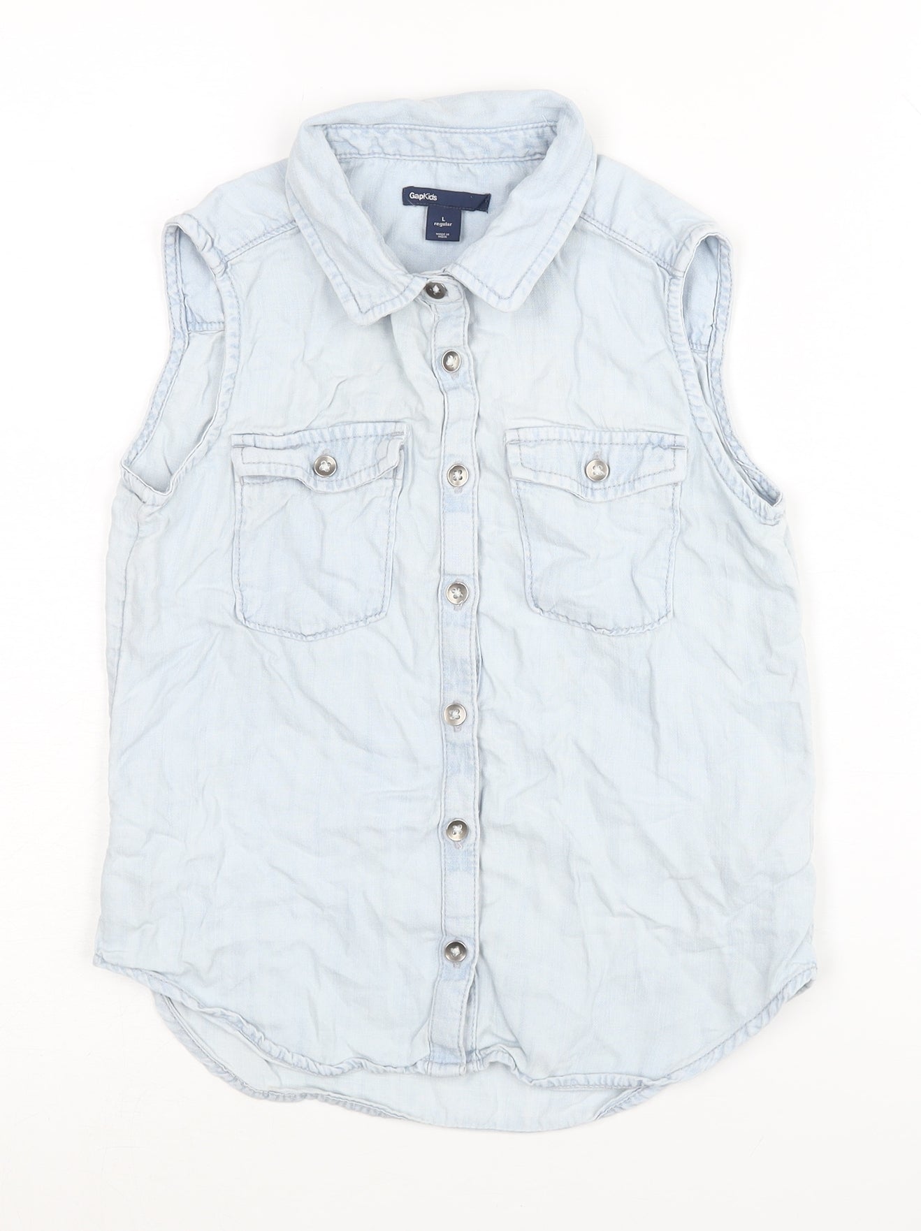 Gap Girls Blue Button-Up Sleeveless Shirt Size L
