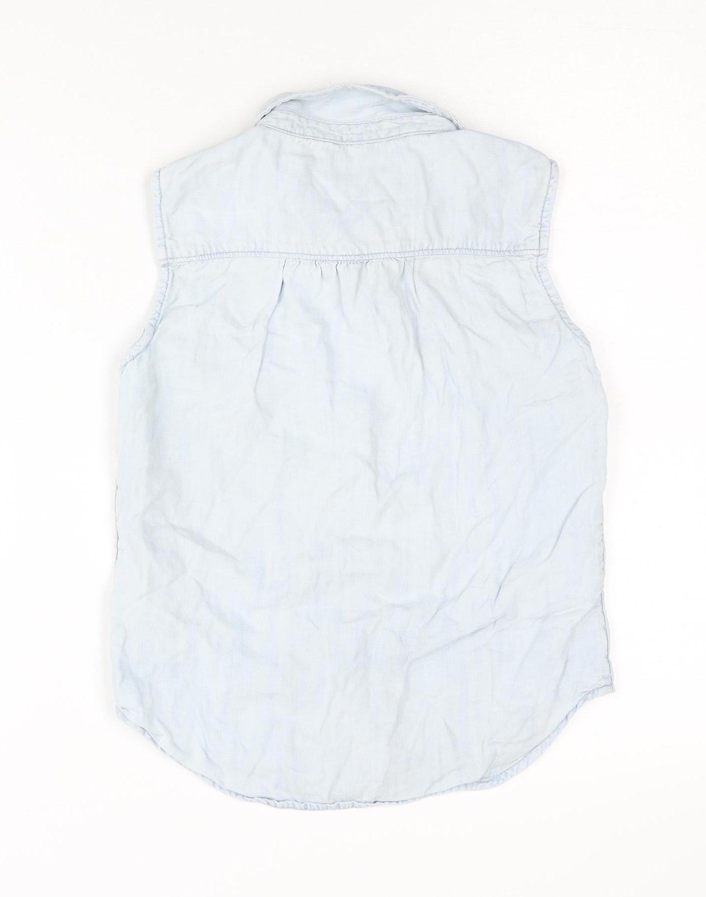 Gap Girls Blue Button-Up Sleeveless Shirt Size L