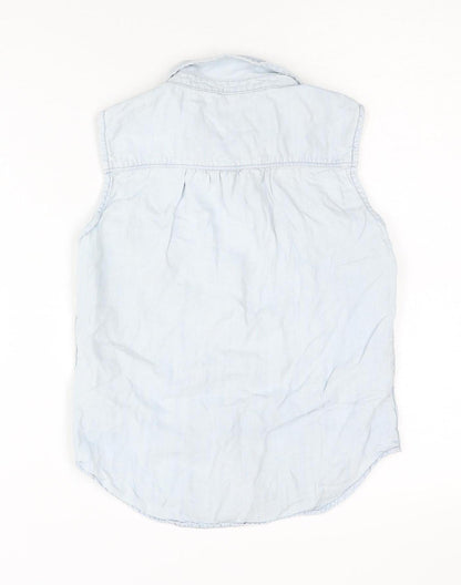 Gap Girls Blue Button-Up Sleeveless Shirt Size L