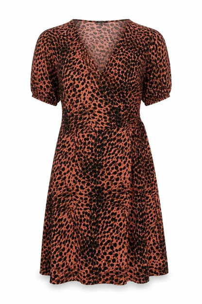 Next Women's Brown Animal Print Short Sleeve Dress