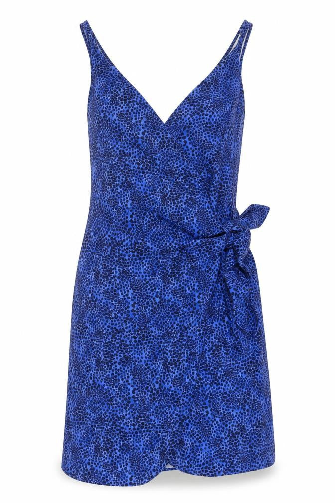 Front view of Blue Animal Print Wrap Dress by & Other Stories