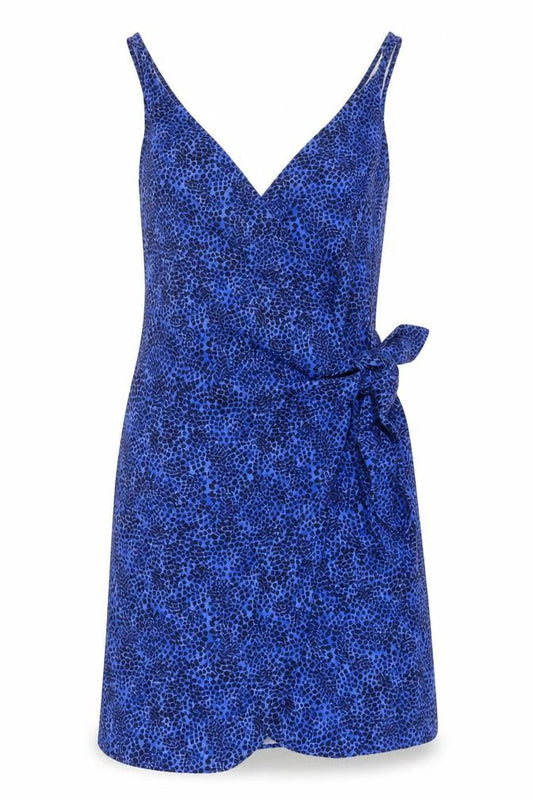 Front view of Blue Animal Print Wrap Dress by & Other Stories