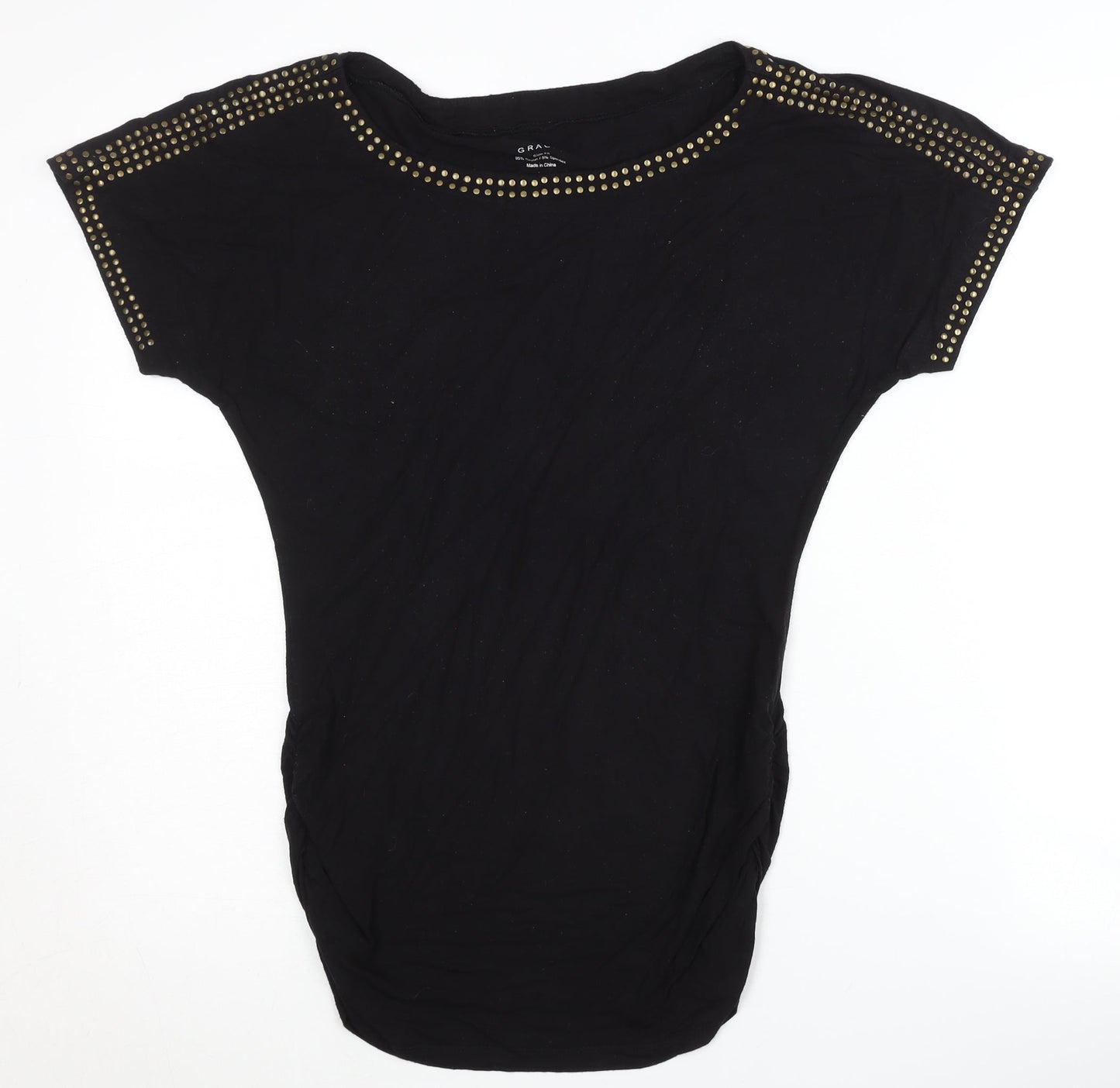 Womens UK Size XS Grace Black Basic T-Shirt