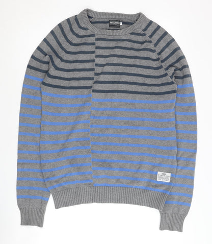 Jack & Jones Men's Grey Striped Pullover M