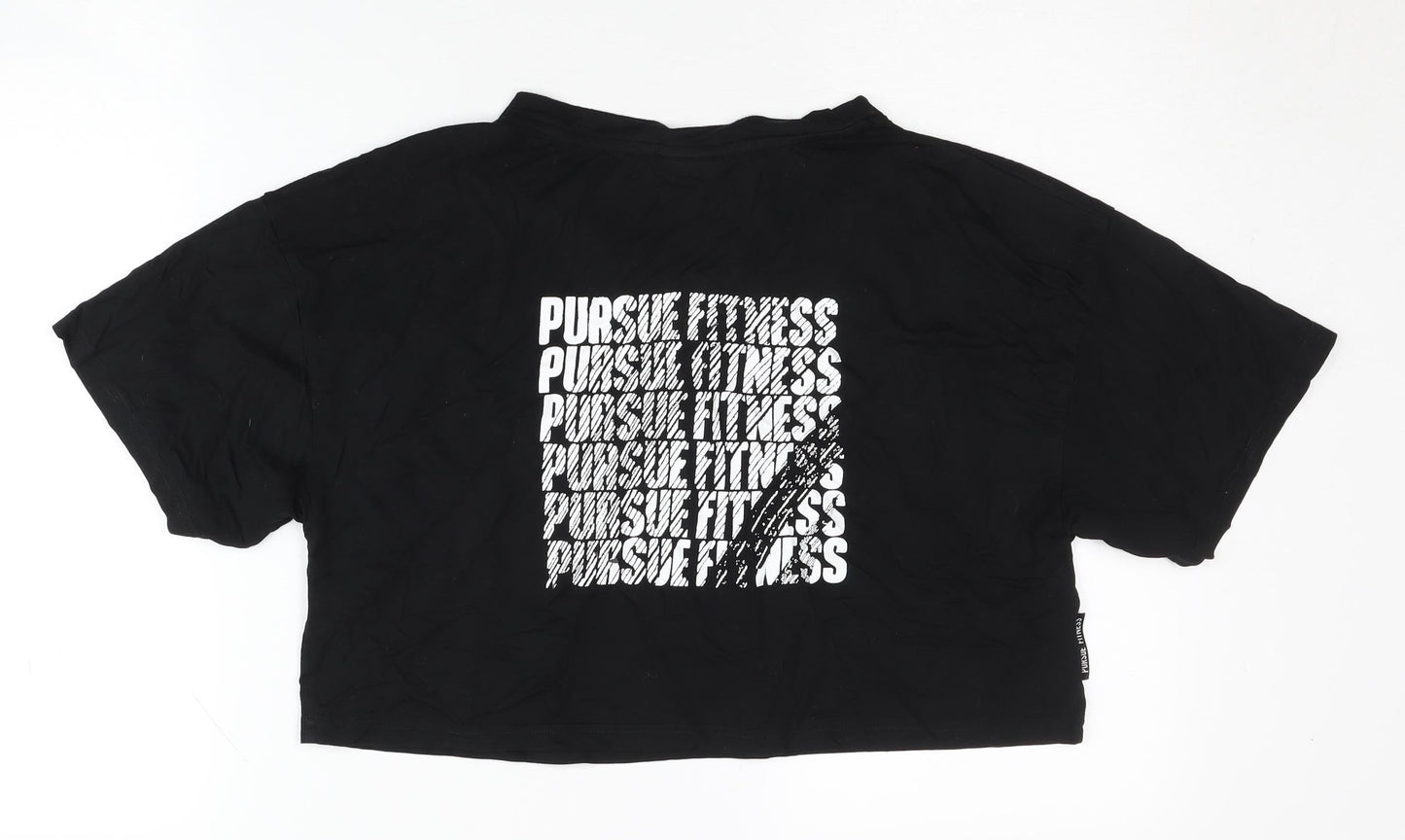 Pursue Fitness Women's Black Cropped T-Shirt, Size S