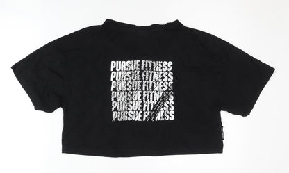 Pursue Fitness Women's Black Cropped T-Shirt, Size S