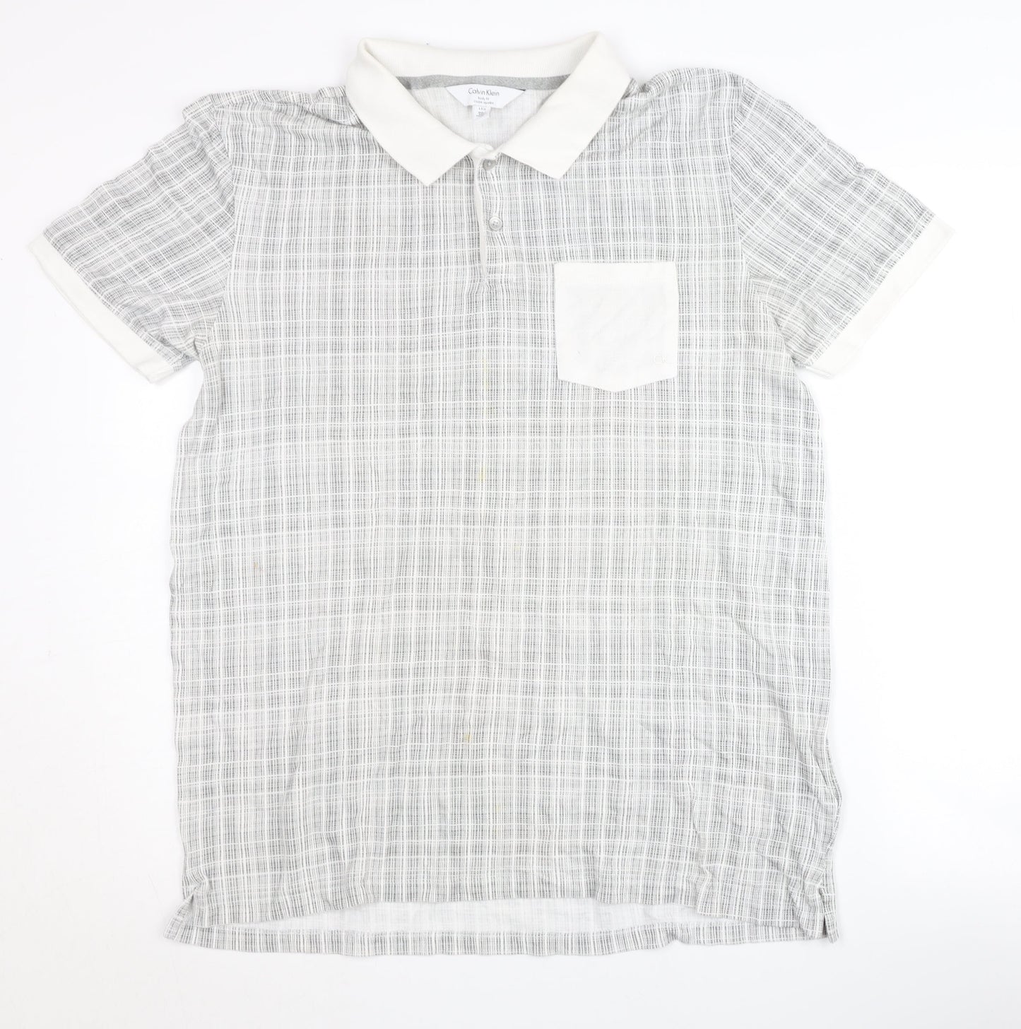 Calvin Klein Mens Grey Check Polo L Collared Top