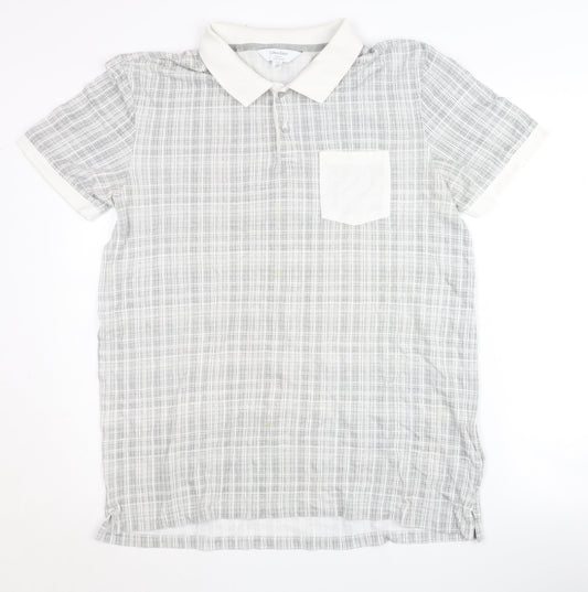 Calvin Klein Mens Grey Check Polo L Collared Top
