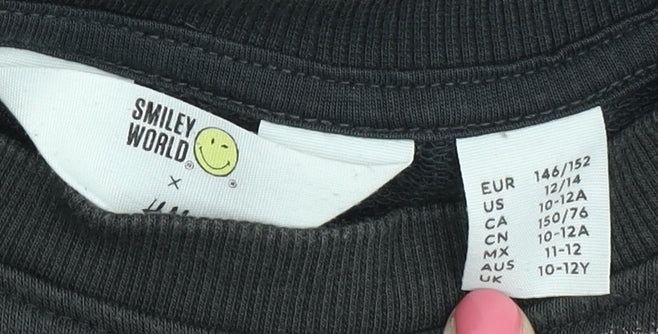 H&M x SmileyWorld Girls Black Pullover Sweatshirt 11-12Y