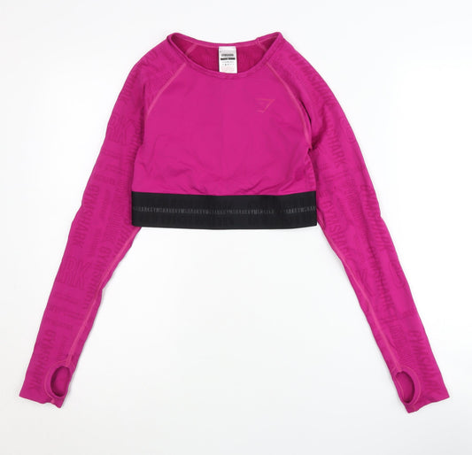 Gymshark Women's Pink Long Sleeve Cropped Top - Size S
