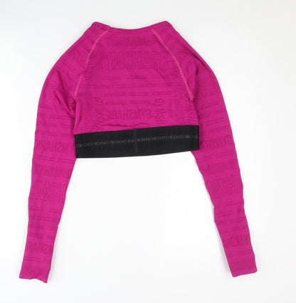 Gymshark Women's Pink Long Sleeve Cropped Top - Size S