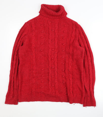 Lands' End Men's Red Cable Knit Roll Neck Pullover M