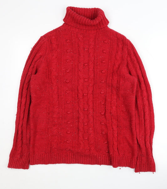 Lands' End Men's Red Cable Knit Roll Neck Pullover M