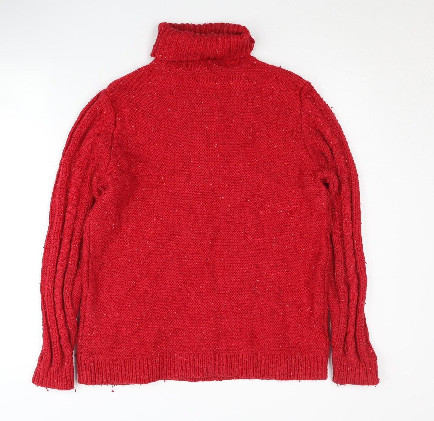 Lands' End Men's Red Cable Knit Roll Neck Pullover M