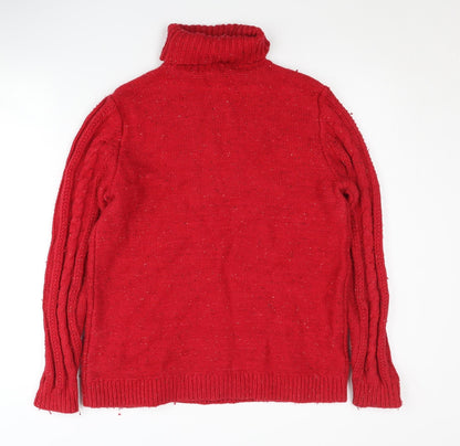 Lands' End Men's Red Cable Knit Roll Neck Pullover M