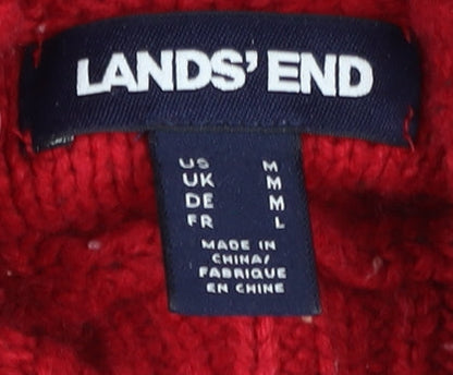 Lands' End Men's Red Cable Knit Roll Neck Pullover M