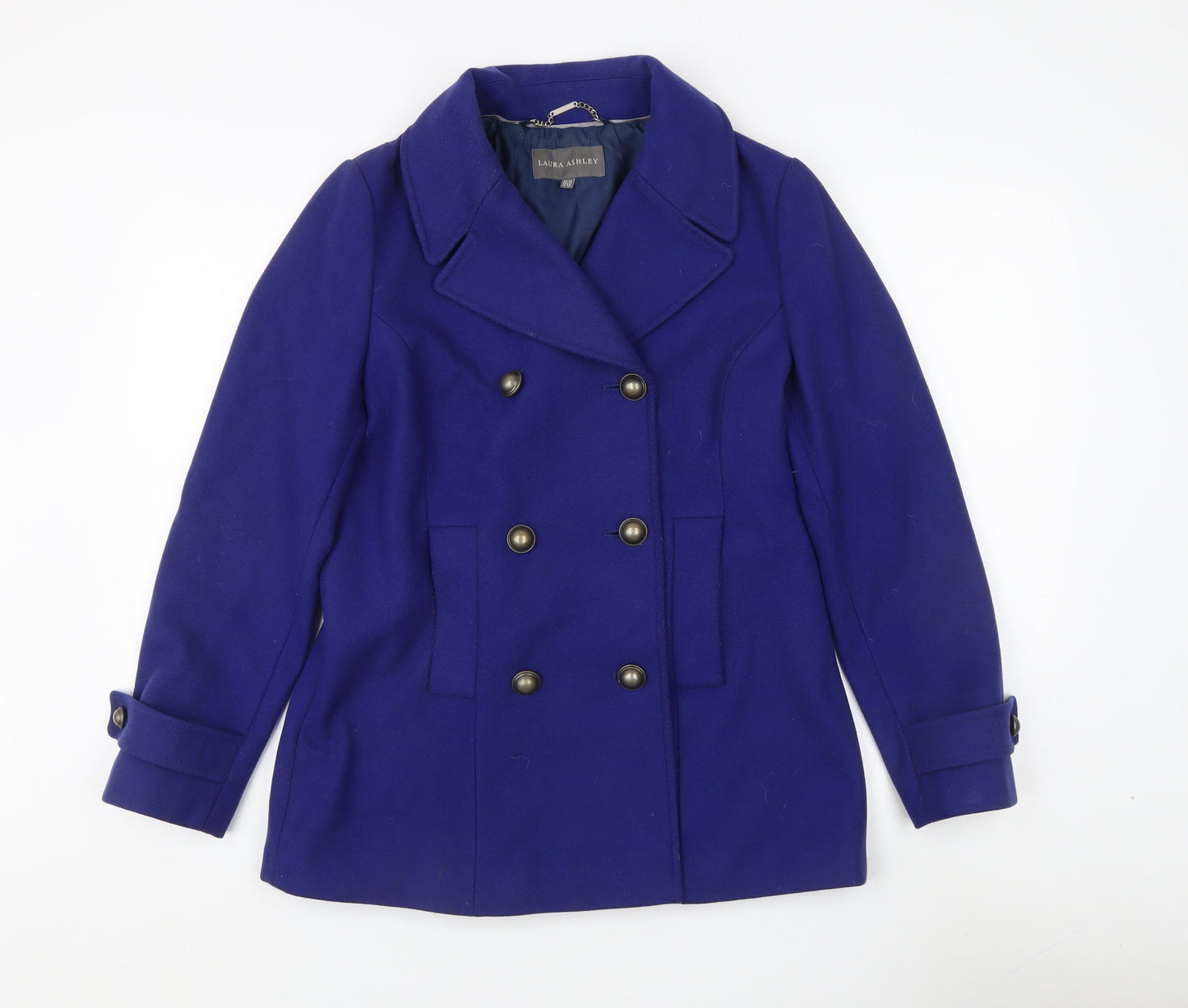 Laura Ashley Women's Blue Pea Coat Size 12 Wool Blend