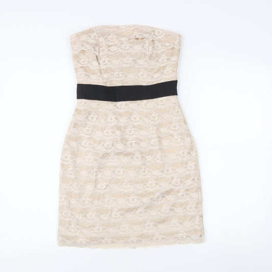 H&M Women's Beige Knee Length Sheath Dress Size 8