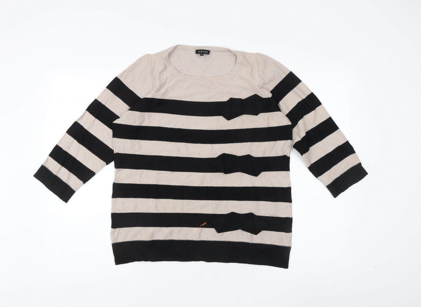 Jaeger Women's Black Beige Striped Pullover M