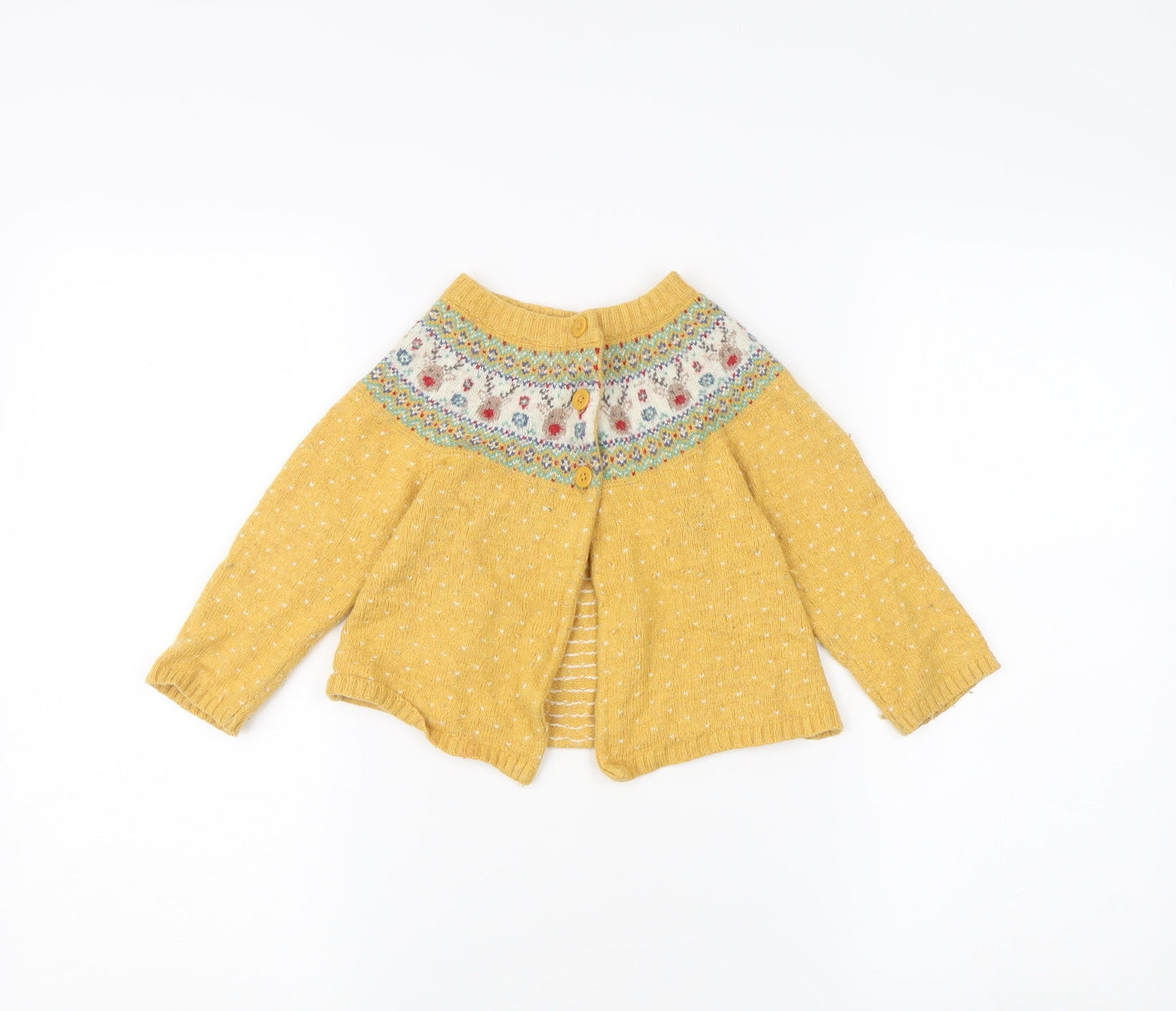 JoJo Maman Bébé Unisex Yellow Knit Cardigan, Size 4 Plus