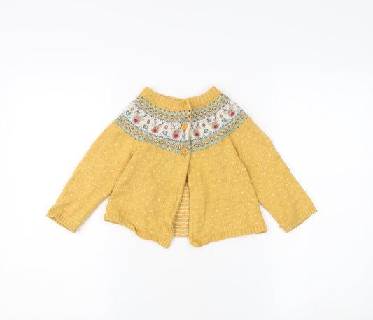 JoJo Maman Bébé Unisex Yellow Knit Cardigan, Size 4 Plus